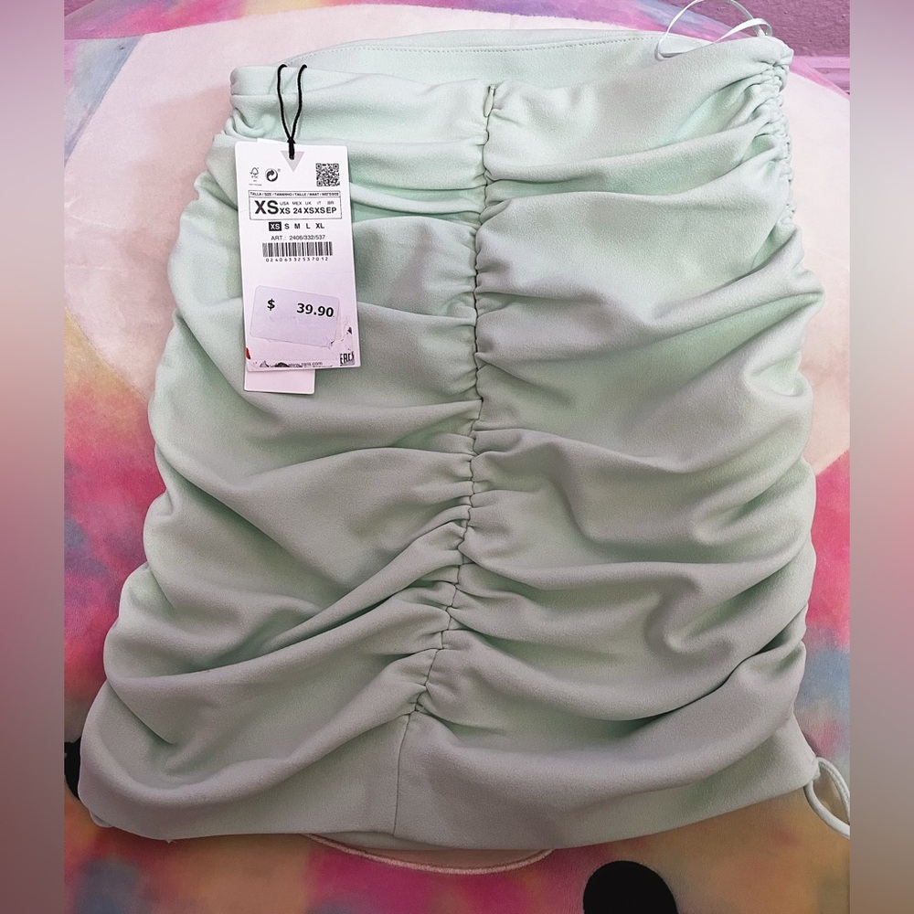 Zara Drawstring Ruched Green Skirt